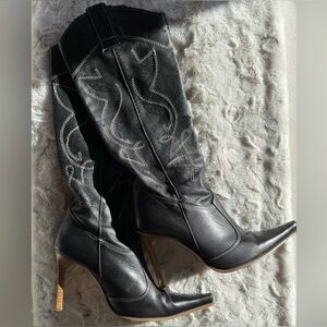 Aldo - Women's Western Leather Heeled Boots with Stitch Detail